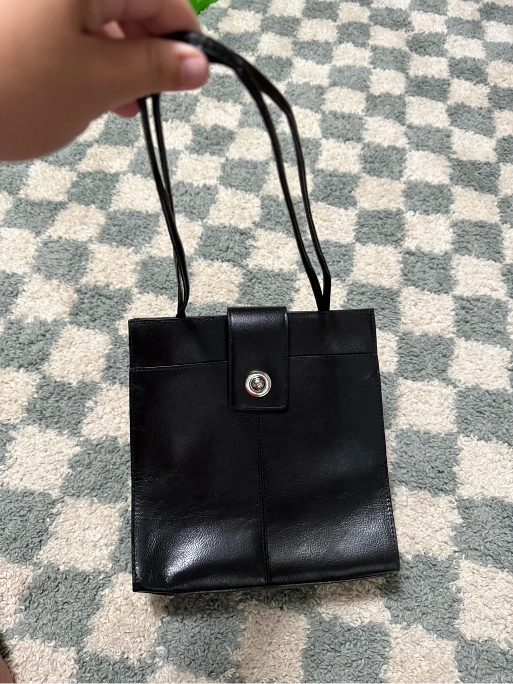 Pelle Studio Black Leather Shoulder Structured Tote Bag Sleek City Silver Clasp